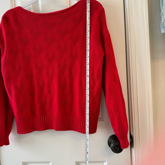 Loft red heart print bateau neck sweater balloon long sleeve cotton blend Sz XS - Picture 5 of 8